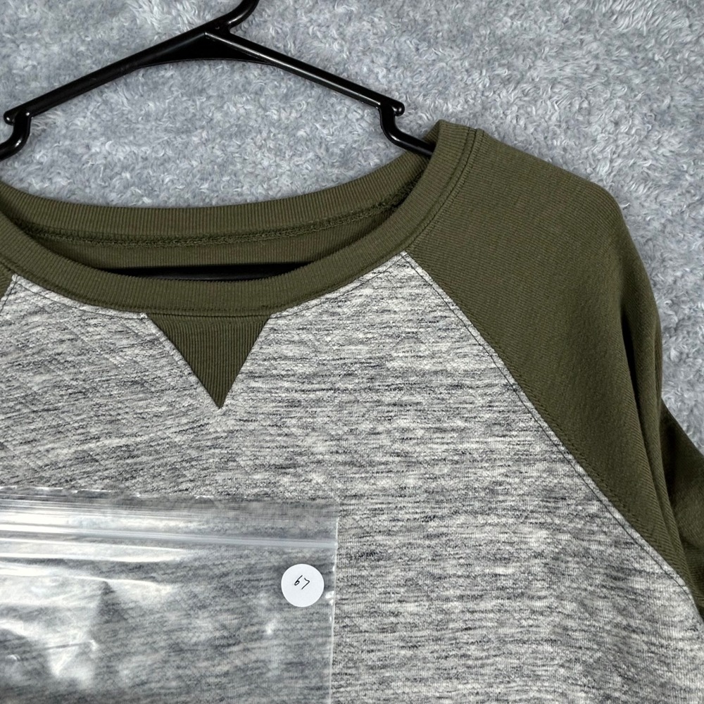 Eddie Bauer Quilted Raglan Crewneck Sweatshirt Olive Green Heathered Gray Size M - Picture 6 of 6